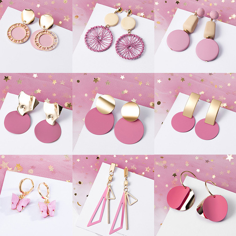 POXAM-pendientes llamativos coreanos para mujer, aretes colgantes geométricos color rosa para mujer, aretes de oro 2022 ► Foto 1/6