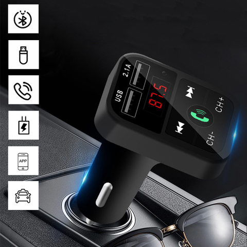 Kit de manos libres para coche, transmisor FM inalámbrico con Bluetooth 5,0, reproductor de MP3 LCD, Cargador USB, accesorios para coche, Cargador USB Dual, modulador FM ► Foto 1/4