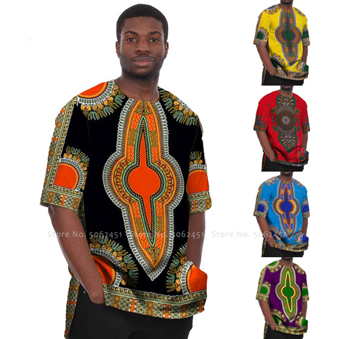 Ropa africana para hombre, camiseta Dashiki, camisetas con estampado bohemio, camisas de playa de manga corta Bazin Riche, blusa informal Danshiki ► Foto 1/6