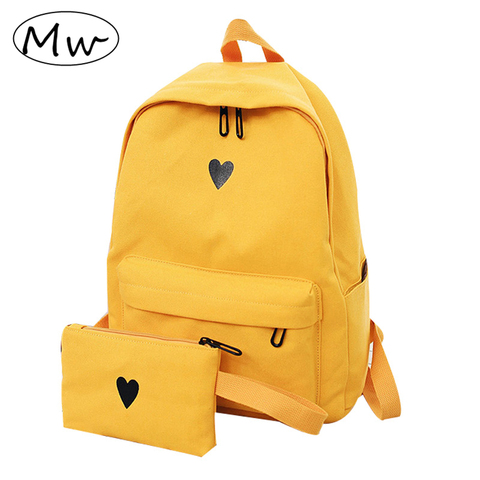 Luna de madera de alta calidad impreso corazón amarillo mochila estilo coreano de los estudiantes de la escuela de niñas bolsa bolso del ordenador portátil mochila ► Foto 1/6