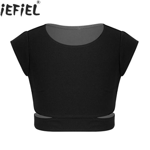 Top corto para niñas, Top con mangas recortadas en la cintura, Tops de sujetador para disfraz de baile, camiseta de leotardo de gimnasia, ropa deportiva de entrenamiento ► Foto 1/6