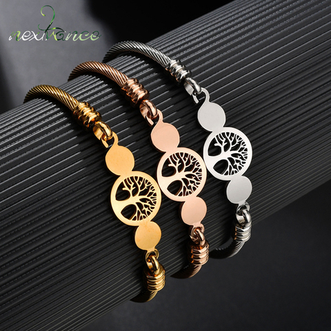 Nextvance-pulsera de árbol de la vida hueco, brazalete de acero inoxidable dorado, joyería, regalo ► Foto 1/6