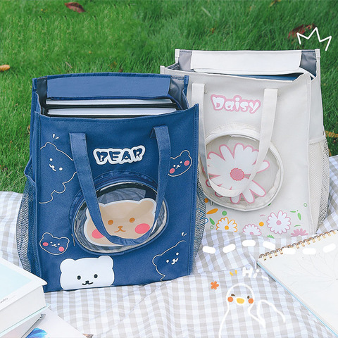 Bolsa de almacenamiento de material de oficina con dibujos animados kawaii, bonita bolsa de transporte de gran capacidad, bolsa para Buggy escolar, Bolsa Escolar, bolsa Tutorial ► Foto 1/5