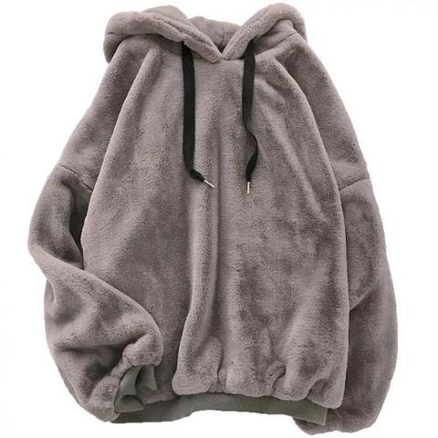 Sudaderas con capucha de terciopelo para mujer, moda de invierno, suéter Harajuku coreano holgado de estilo informal de lana, jersey de franela ► Foto 1/6