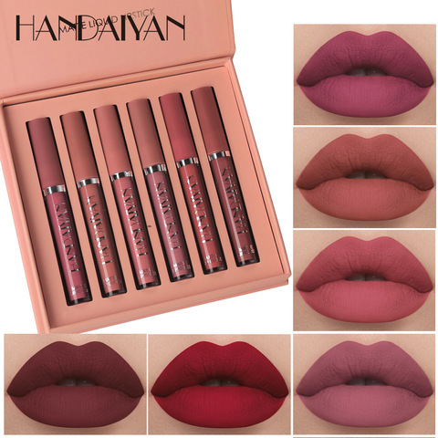 Lápiz de labios Handaiyan 6 colores/Sets líquido mate terciopelo lápiz labial brillo de labios maquillaje desnudo brillos de labios impermeable crema hidratante Natural ► Foto 1/6