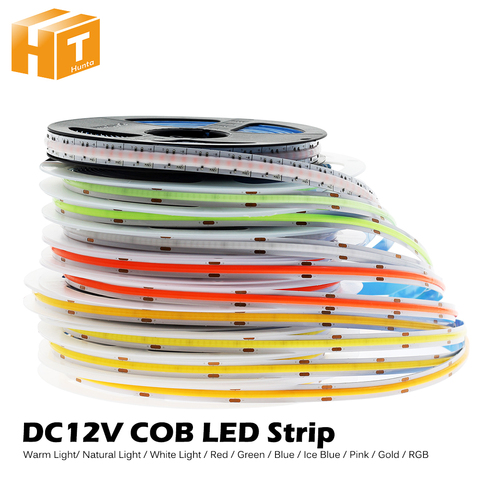 Tira de luces LED COB 384, 630LED, RGB, Flexible, color rojo, verde, azul hielo, rosa, dorado, 5 m/lote, DC12V ► Foto 1/6