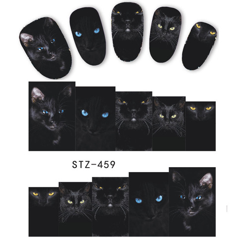 1 hoja Animal gato negro diseños de uñas de arte pegatinas de transferencia de agua uñas etiqueta DIY accesorio de belleza uñas decoraciones LASTZ459 ► Foto 1/6