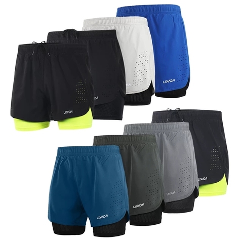 Lixada-Pantalones deportivos para correr 2 en 1 para hombre, secado rápido, transpirables, entrenamiento de gimnasia, ejercicio, trotar, pantalones cortos de ciclismo con forro más largo ► Foto 1/6