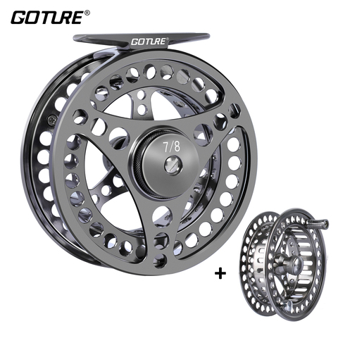 Goture-carrete de pesca con mosca, 3/4, 5/6, 7/8, 9/10, 2 + 1BB, arrastre máximo, 8kg, ligero, CNC, Arbor grande mecanizado, carrete de mosca izquierda/derecha, carrete de repuesto ► Foto 1/6