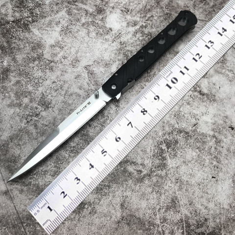 Cuchillo plegable de acero frío 26SXP Ti Li te XL 6, espada de Stiletto, hoja lisa de satén, mango negro ZyEx para exteriores, cuchillos tácticos de acampada ► Foto 1/6