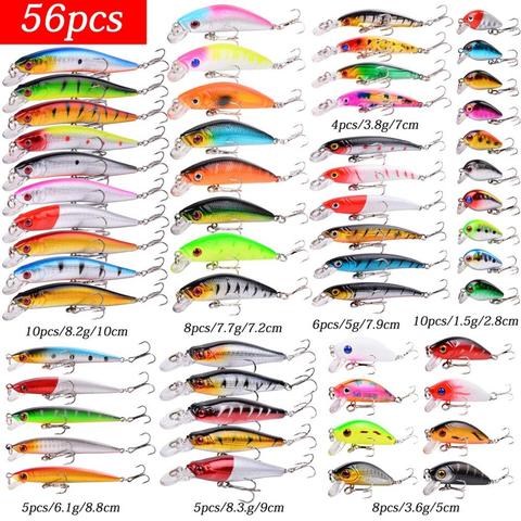 Conjunto de 56 Uds. De Señuelos de Pesca mixtos Almighty Wobbler Crankbait Swimbait con triple anzuelo Pesca Marítima herramientas Pesca Drop Shipping ► Foto 1/6