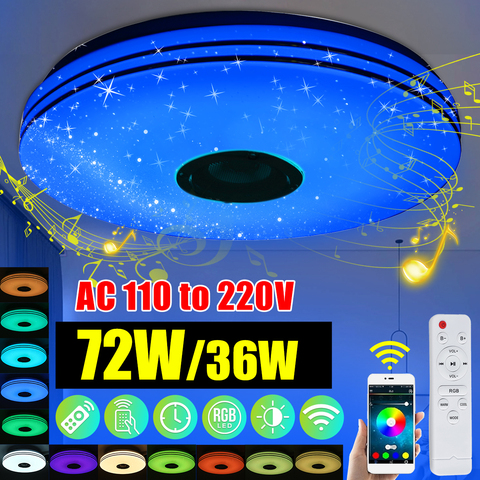 Lámpara de techo inteligente de luz LED RGB y control remoto para el hogar, moderno plafón para dormitorio con luces de colores y altavoz, 36W y 72W, Bluetooth, manejo por aplicación ► Foto 1/6