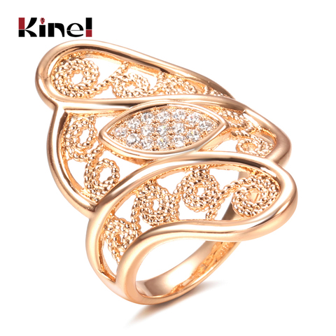 Kinel-anillo grande de circonia Natural blanca para mujer, de oro rosa 585, sortija étnica de boda, anillos de flores de cristal hueco fino para mujer, joyería Vintage ► Foto 1/6