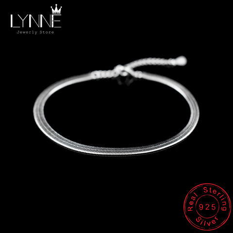 Nueva llegada pulsera de plata de ley 925 mujeres tobilleras de plata Pulsera de cadena serpiente plana para las mujeres joyería de pie tobillera para Talón de sandalia ► Foto 1/6