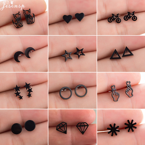 Jisensp-pendientes Punk de acero inoxidable para mujer, joyería de uso diario, aretes redondos, corazón, estrella, luna ► Foto 1/6