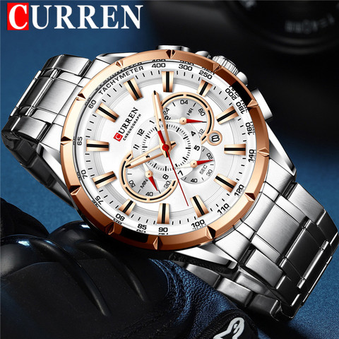 CURREN-Reloj de pulsera para hombre, resistente al agua, cronógrafo, militar, de negocios, de acero inoxidable, deportivo, 8363 ► Foto 1/6