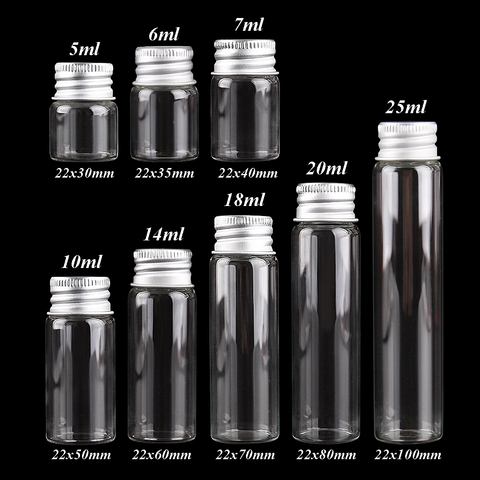 10 piezas de 5ml/6ml/7ml/10ml/14ml/18ml/20ml/botellas de vidrio de 25ml con aluminio tapas pequeño Mini frascos de vidrio de 8 tamaños U-pick ► Foto 1/6