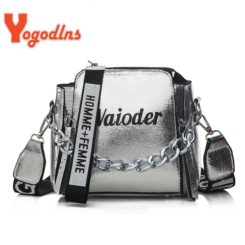 Yogodlns-Bolso de mano con letras para mujer, bandolera con cadena y correa ancha, Bolso pequeño, 2022 ► Foto 1/6