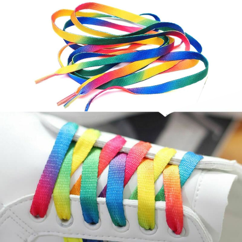 1 par de cordones coloridos Arco Iris gradiente zapato plano cordones para zapatos de lona casuales color cromático cordón 80 CM/100 CM/120 CM/150 ► Foto 1/6