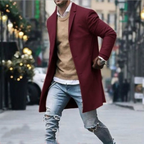 Gabardina larga de invierno para hombre, abrigo de negocios, gabardina con acabado, cálido ► Foto 1/6