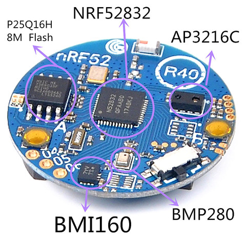 Bluetooth 5 BLE 4,0 NRF52832_SENSOR_R40 aceleración Gyro ambiente Módulo Sensor de luz a bordo BMI160 AP3216C BMP280 8M Flash ► Foto 1/6