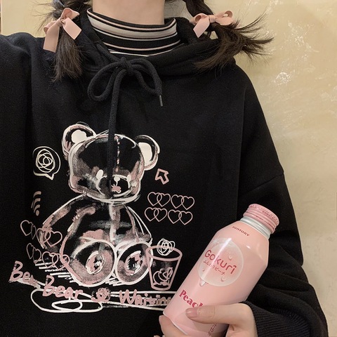 Corea Ulzzang Oso de las mujeres sudaderas con capucha suelta ropa informal estilo Hip Hop Tops Vintage Punk Casual Harajuku nuevo ropa de las mujeres ► Foto 1/6