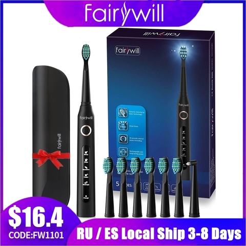 Fairywill-cepillo de dientes eléctrico sónico para adulto, FW-507 recargable por USB, resistente al agua, 8 cabezales de repuesto ► Foto 1/6