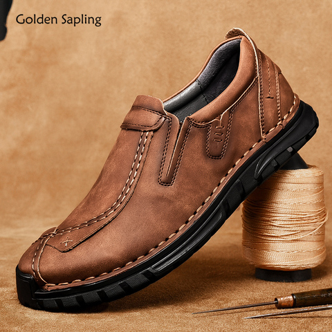 Golden Sapling-zapatos informales clásicos de cuero genuino para hombre, mocasines masculinos de goma suave, cómodos para conducir, planos para caminar ► Foto 1/6