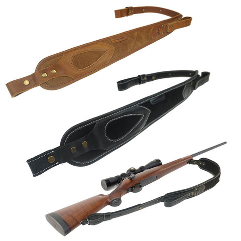 Accesorios para pistola de caza, Correa táctica de cuero para Rifle, ajustable al hombro, acolchada, negra/marrón ► Foto 1/6
