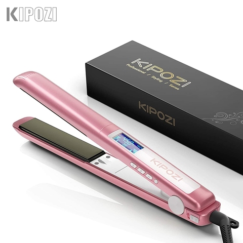 KIPOZI-alisador de pelo profesional 2 en 1, herramienta para el cabello con pantalla LCD, plancha para el pelo de doble voltaje, rizador de pelo con temperatura ajustable ► Foto 1/6