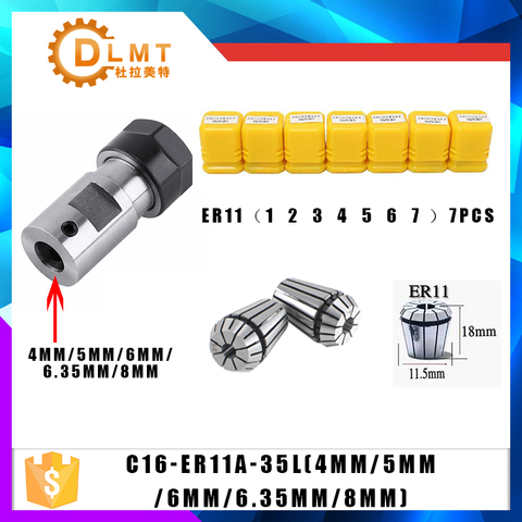 7 piezas de acero al carbono ER11 primavera Collet 1/2/3/4/5/6/ 7mm con ER11A varilla de extensión del eje del Motor HolderInner 4mm 5mm 6mm 6,35 8mm ► Foto 1/4