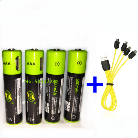 Gran oferta ZNTER 1,5 V AAA batería recargable 600mAh USB batería de polímero de litio recargable carga rápida a través de cable Micro USB ► Foto 1/5