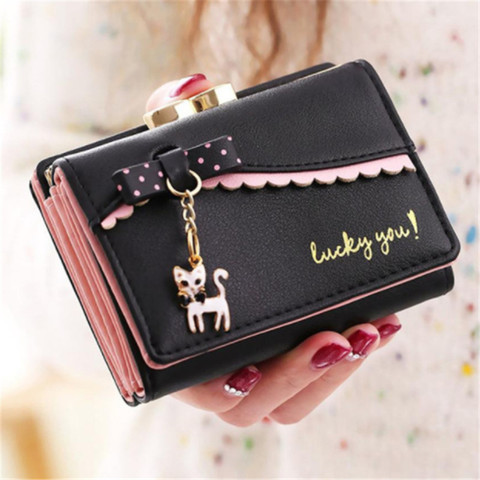 Cartera pequeña titular de la tarjeta femenina Hasp Purse moda mujeres Lichee lindo gato Wallet bolso monedero Clutch billeteras femme ► Foto 1/6