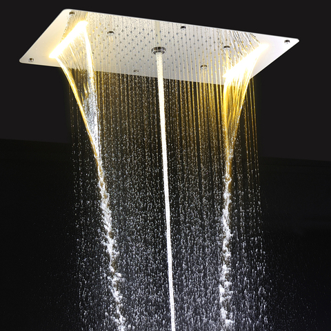 Cabezal de ducha de techo con luz LED, grifería de ducha de cascada de masaje empotrado, accesorios de baño, Panel de ducha grande de 700x380mm ► Foto 1/6