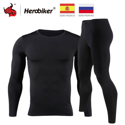 HEROBIKER hombres forro polar ropa interior térmica conjunto moto esquí Base capa invierno cálido largo Johns camisas y Tops traje de fondo ► Foto 1/6