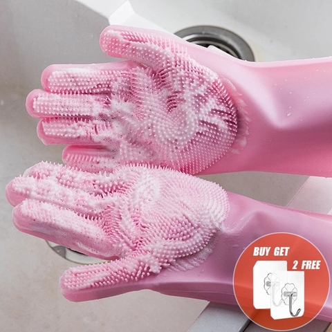 Guantes de silicona multifuncionales, Herramientas de limpieza para cocinas, ideales para hoteles y restaurantes, se pueden usar varias veces ► Foto 1/6