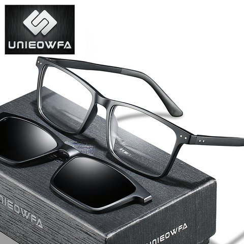 Gafas polarizadas magnéticas con Clip para hombre, lentes de montura óptica Retro graduadas, gafas de montura para hombres, miopía, con Clip de imán negro ► Foto 1/6