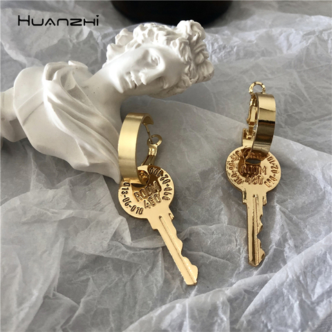 ¡Novedad de 2022! Pendientes HUANZHI Punk Metal dorado grandes circulares geométricos para mujer y Chica, regalos de joyería para fiestas ► Foto 1/6