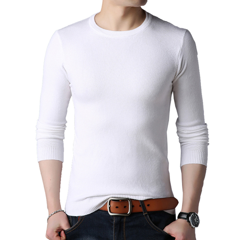 BROWON-suéter de manga larga con cuello redondo para hombre, jersey de Color liso, Color blanco, para negocios, M-4XL grande, otoño ► Foto 1/6