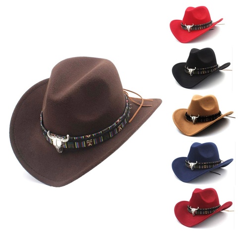 Nuevo étnico estilo sombrero de Cowboy del oeste de las mujeres sombrero de lana Jazz sombrero de Cowboy del oeste ► Foto 1/1