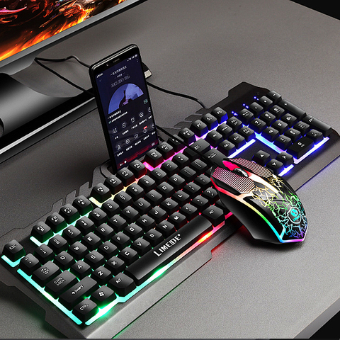 Juego de teclado y ratón T21 para videojuegos, Teclado mecánico con cable, retroiluminación LED ratón USB de Gaming, resistente al agua, para PC y portátil ► Foto 1/5