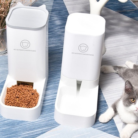 Juego de cuencos de alimentación automáticos para mascotas, alimentadores automáticos para gatos y perros, dispensador de agua con tazón para mascotas, con dosificador, conjunto de 2 unidades ► Foto 1/6