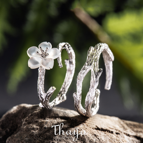 Anillo de plata de Thaya de cerezo blanco s925, anillo de rama de flor de concha de perla Natural de plata para mujer, joyería elegante para mujer ► Foto 1/6