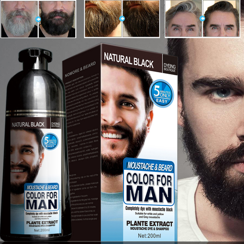 Natural larga duración 200ml permanente barba tinte champú para la barba de los hombres muriendo eliminación blanco gris pelo de barba la barba de los hombres tinte champú ► Foto 1/6