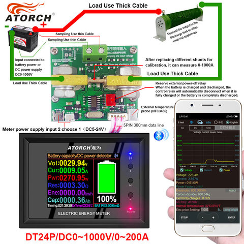 DT24P DC1000V/0 ~ 200A pantalla Digital de la fuente de alimentación de CC voltímetro amperímetro probador de la capacidad de la batería indicador de combustible medidor ► Foto 1/3