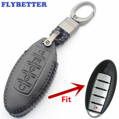 FLYBETTER-funda de piel auténtica para llave inteligente, con 5 botones, sin llave, para Nissan Rouge/Maxima/Altima/Sentra/Murano L518 ► Foto 1/3