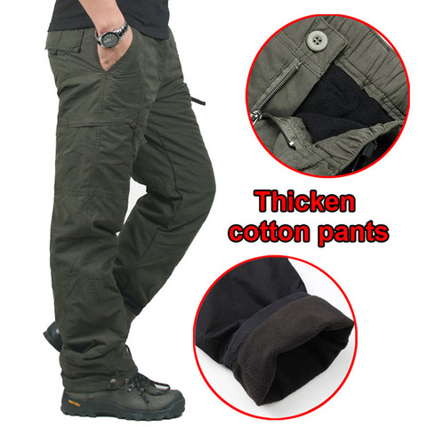 Fleece Thicken Warm Pocket Cargo pantalones tácticos hombres invierno pesca al aire libre Camping montar pantalones largos de algodón holgados térmicos ► Foto 1/6