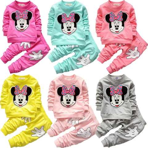 Conjunto de ropa de Minnie para niñas pequeñas, ropa de algodón puro de otoño, camisa y pantalones completos ► Foto 1/6