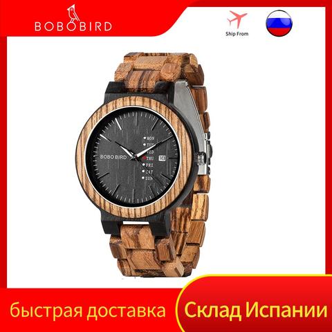 BOBO BIRD-Reloj de pulsera de madera para hombre, cronógrafo de cuarzo, calendario semanal, con pantalla ► Foto 1/6