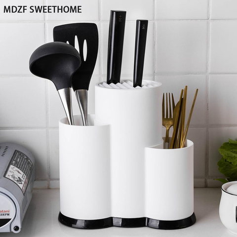 MDZF SWEETHOME Multi-función utensilio titular cuchillo bloque PP cubiertos escurridor caja de almacenamiento cuchara tenedor organizador de cocina estante ► Foto 1/6